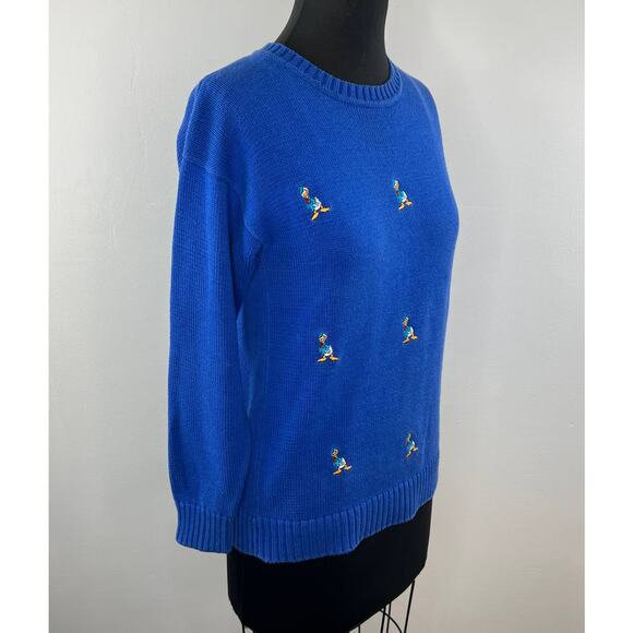 VTG Mickey & Co. J G Hook Disney Donald Duck Embroidered Blue Cotton Sweater S - Picture 3 of 9